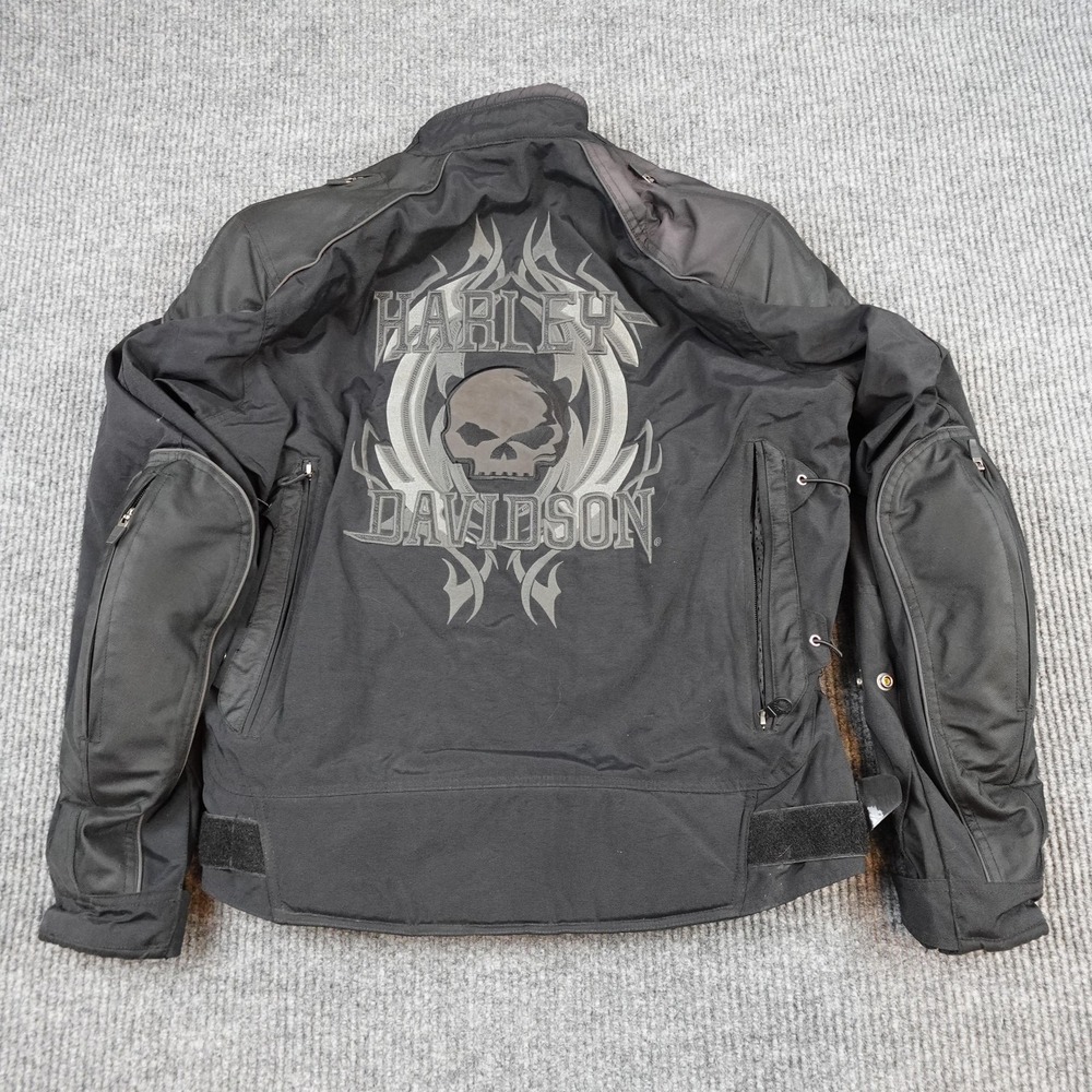 Harley Davidson Armored Skull Jacket Mens Large Black Nylon Motorcycle Riding